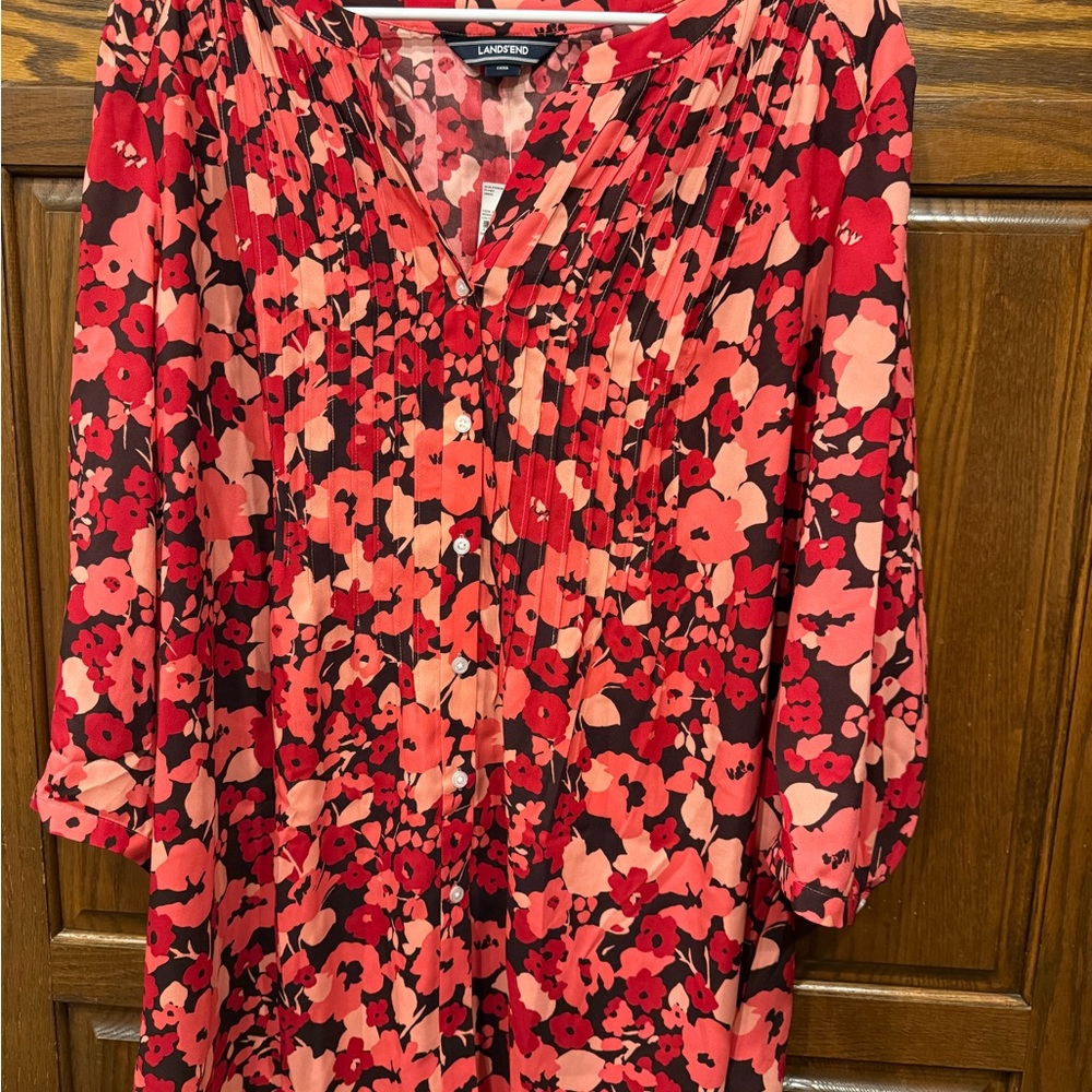 Lands’ End Top Blouse 2X NWT Peasant Boho Floral 3/4 Sleeve Flowy